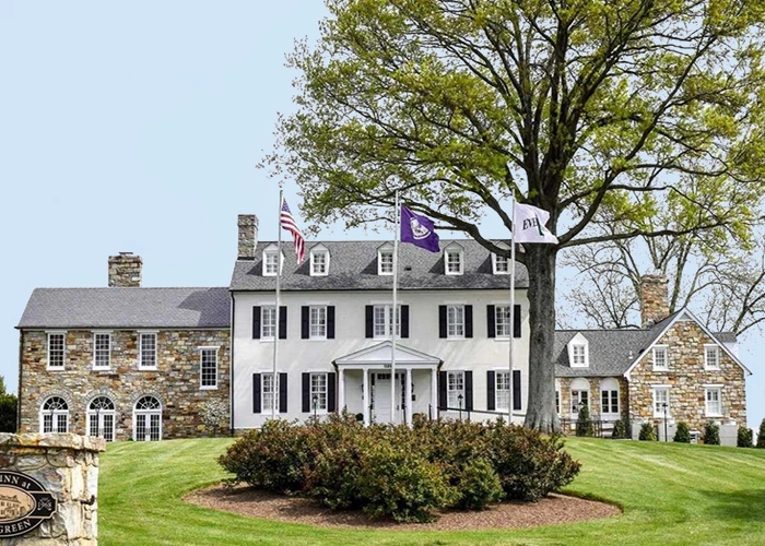 The Inn at Evergreen - front exterior of historic manor house B&B bed and breakfast in a golf course community in Haymarket, Virginia
