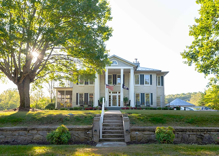 Steeles Tavern Manor - front exterior of B&B bed and breakfast with cabins in the Shenandoah Valley of Virginia